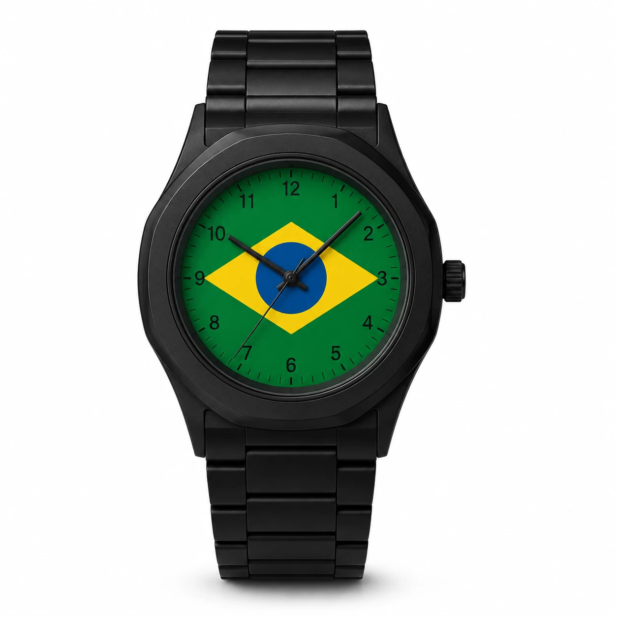 Exclusive Brazil Flag World Cup Football Watch for Men - Black Belt Arabic Numeral Dial Wrist Watch
